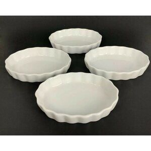 Sur La Table White Ceramic Oval Quiche Casserole Dishes Set Of 4 Scalloped Edge